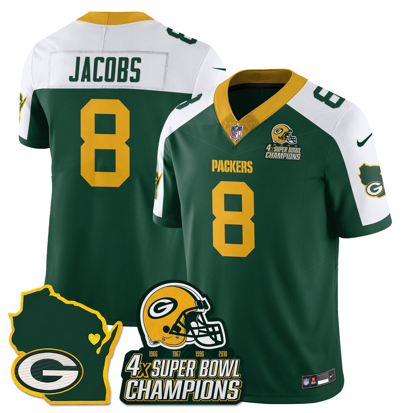 GB 4-Time Champions Patch Vapor Limited Jersey - All Stitched