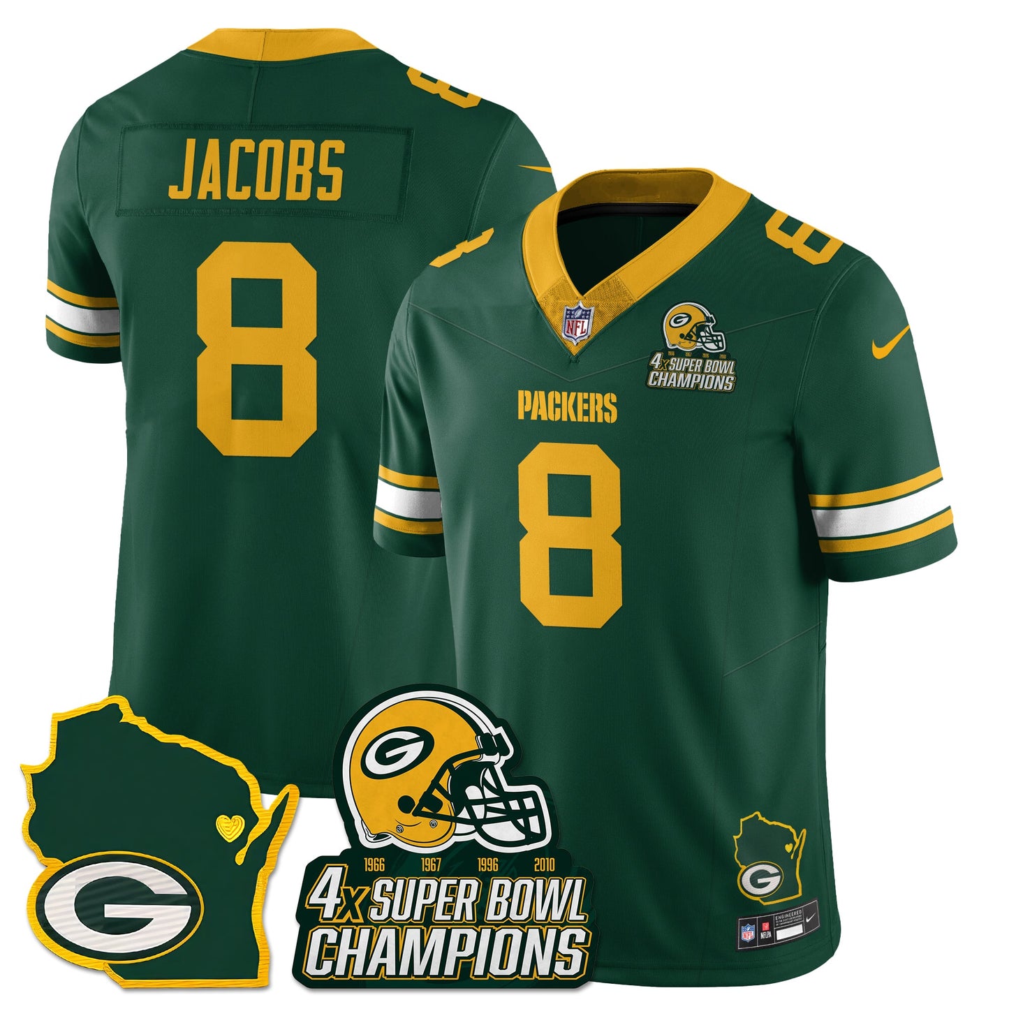 GB 4-Time Champions Patch Vapor Limited Jersey - All Stitched