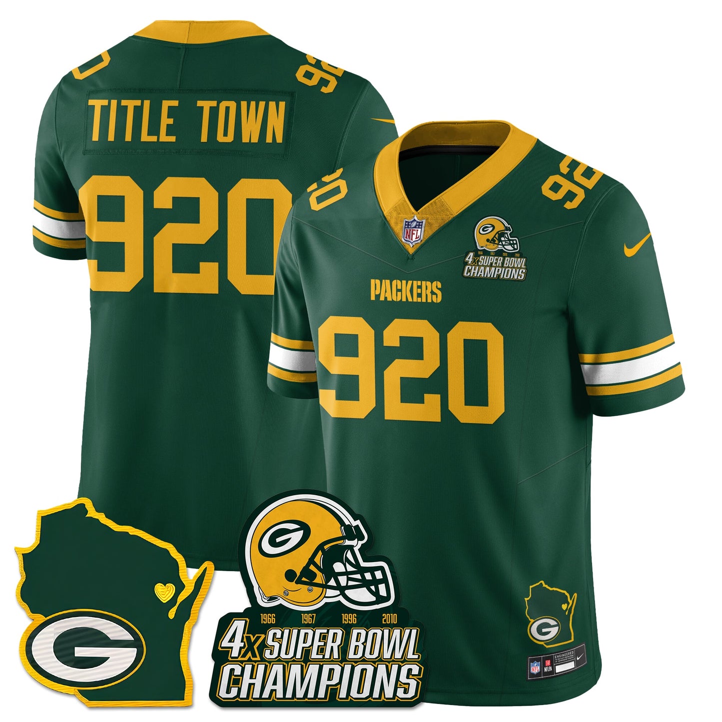 GB 4-Time Champions Patch Vapor Limited Jersey - All Stitched