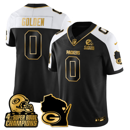 GB 4-Time Champions Patch Vapor Limited Gold Jersey - All Stitched