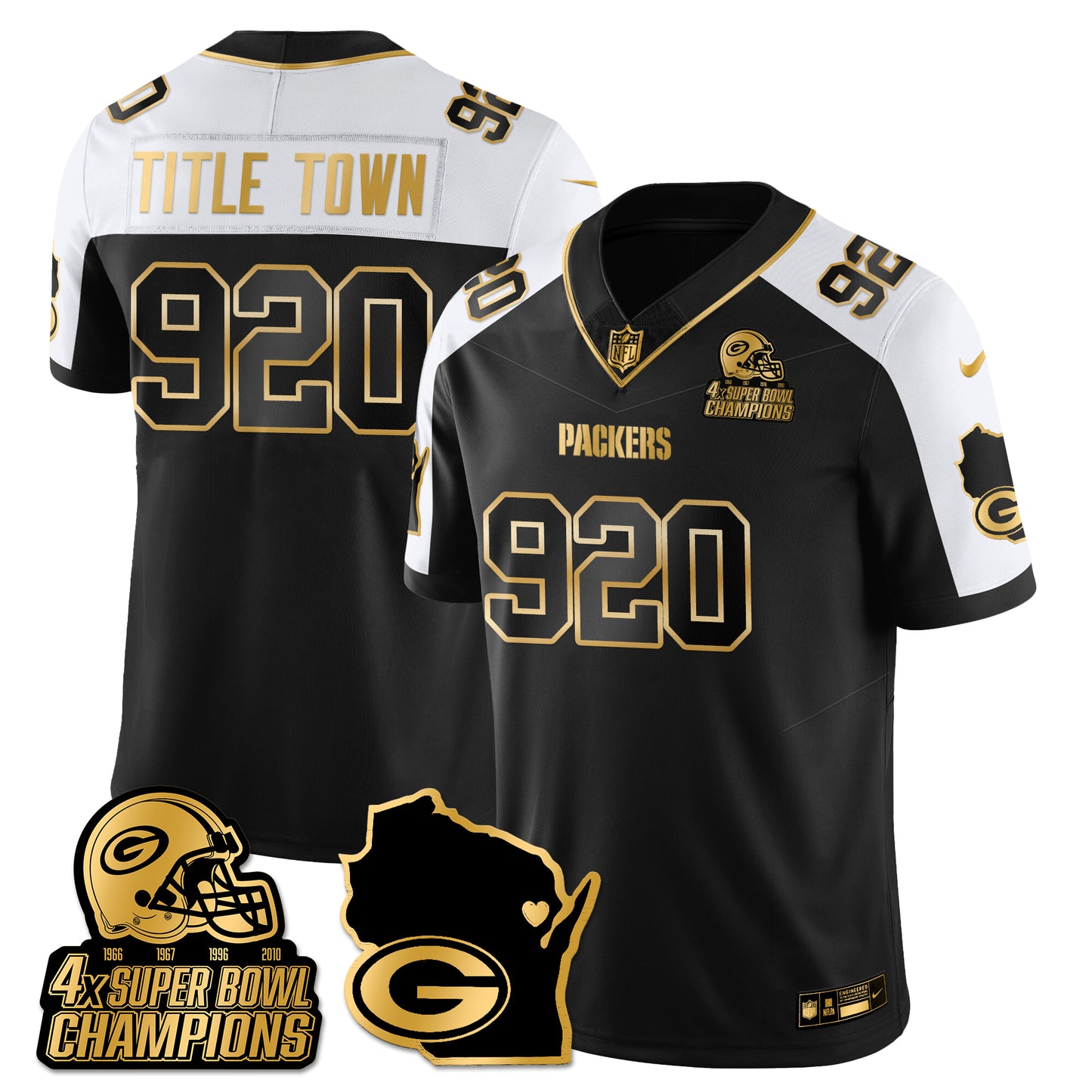 GB 4-Time Champions Patch Vapor Limited Gold Jersey - All Stitched