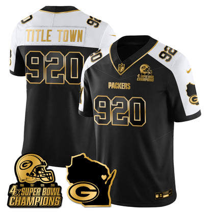 GB 4-Time Champions Patch Vapor Limited Gold Jersey - All Stitched