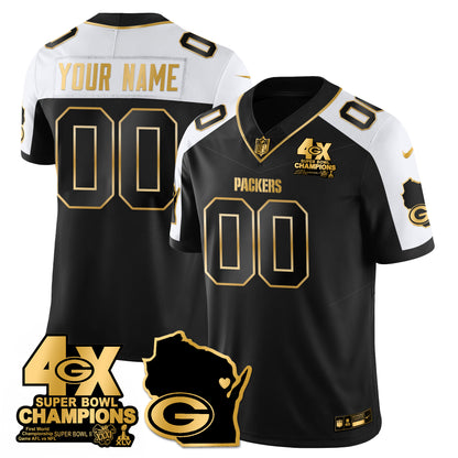 GB 4-Time Champions Patch Vapor Limited Gold Jersey - All Stitched