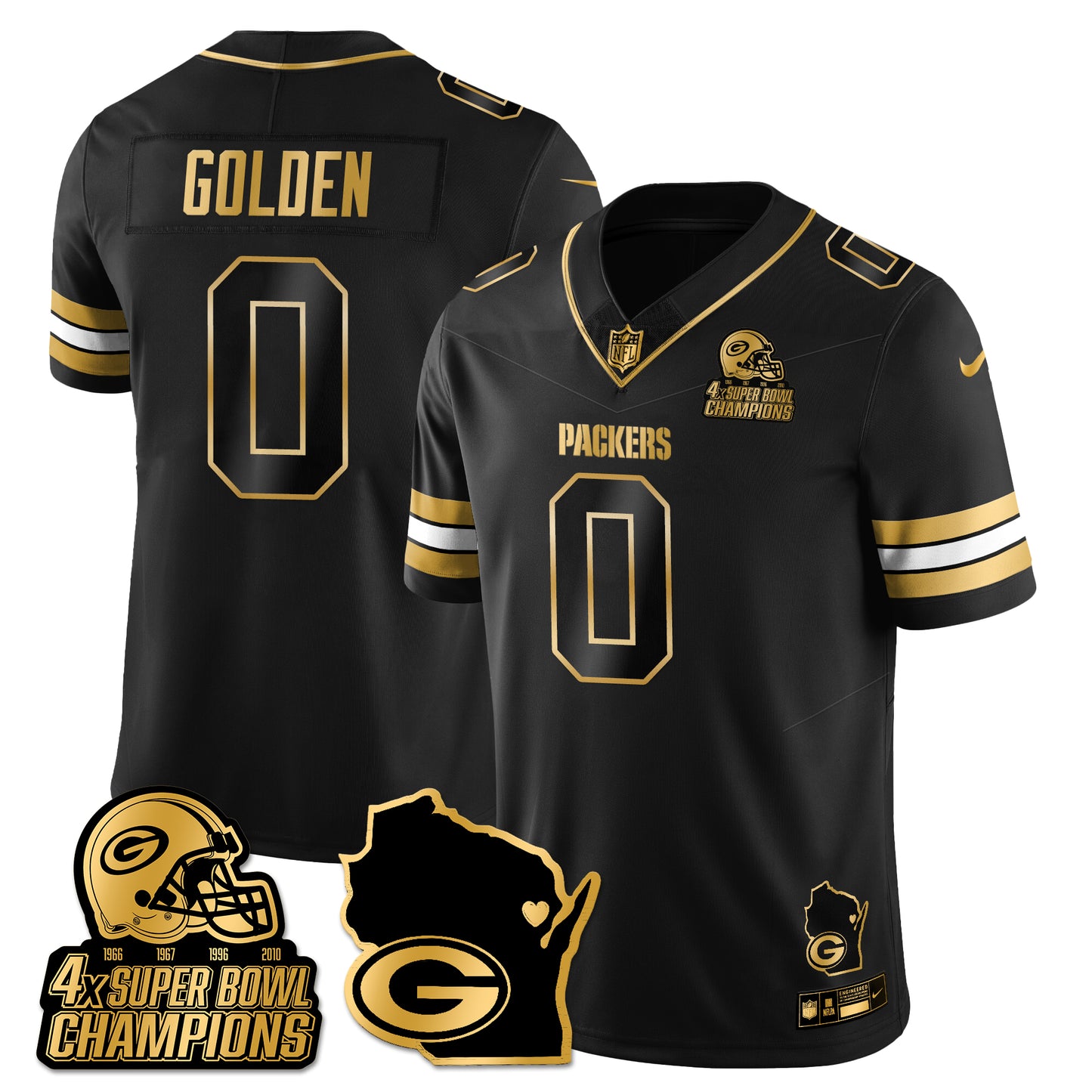 GB 4-Time Champions Patch Vapor Limited Gold Jersey - All Stitched