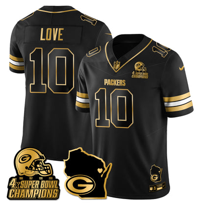 GB 4-Time Champions Patch Vapor Limited Gold Jersey - All Stitched