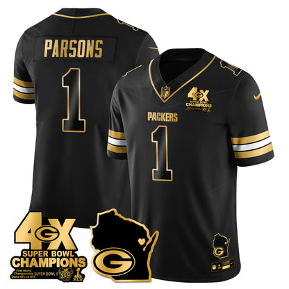 GB 4-Time Champions Patch Vapor Limited Gold Jersey - All Stitched