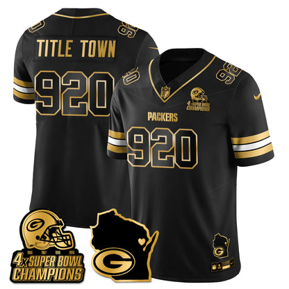 GB 4-Time Champions Patch Vapor Limited Gold Jersey - All Stitched