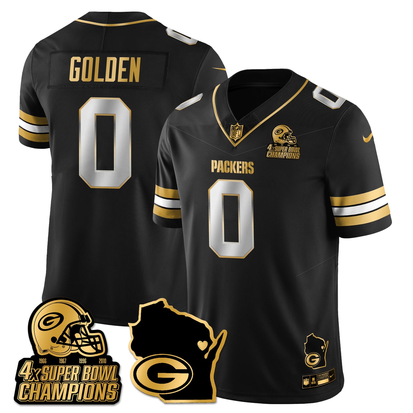 GB 4-Time Champions Patch Vapor Limited Gold Jersey - All Stitched