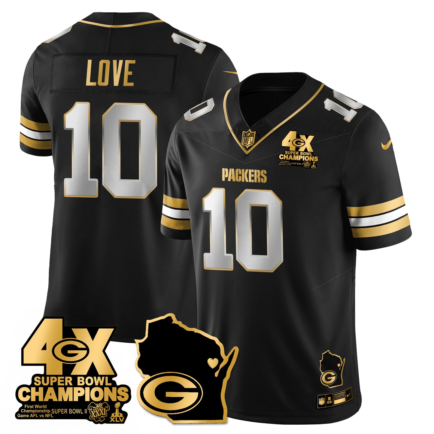 GB 4-Time Champions Patch Vapor Limited Gold Jersey - All Stitched