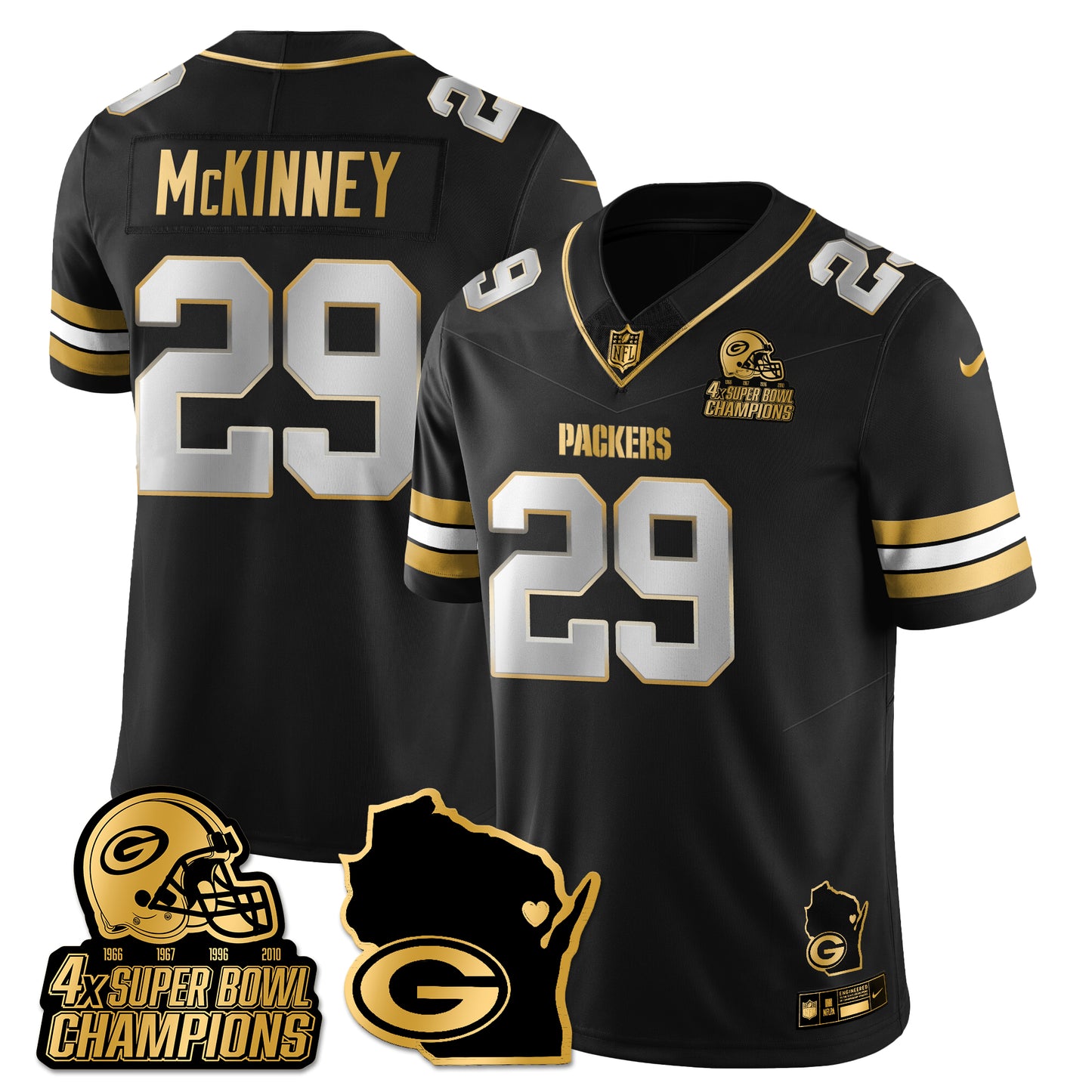 GB 4-Time Champions Patch Vapor Limited Gold Jersey - All Stitched