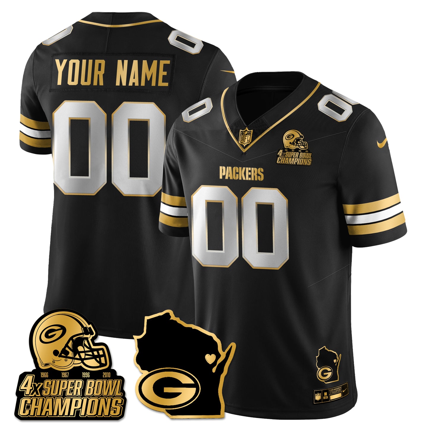 GB 4-Time Champions Patch Vapor Limited Gold Jersey - All Stitched