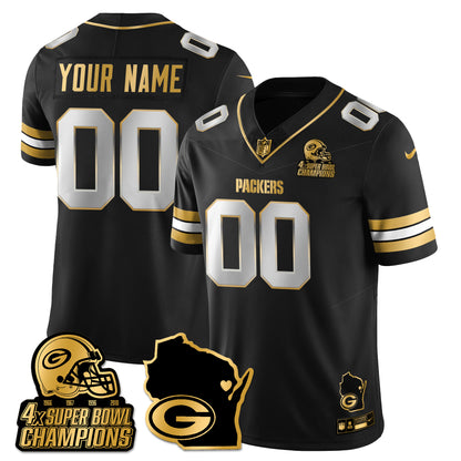 GB 4-Time Champions Patch Vapor Limited Gold Custom Jersey - All Stitched