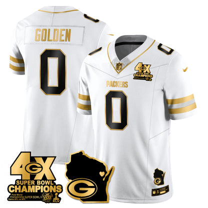 GB 4-Time Champions Patch Vapor Limited Gold Jersey - All Stitched
