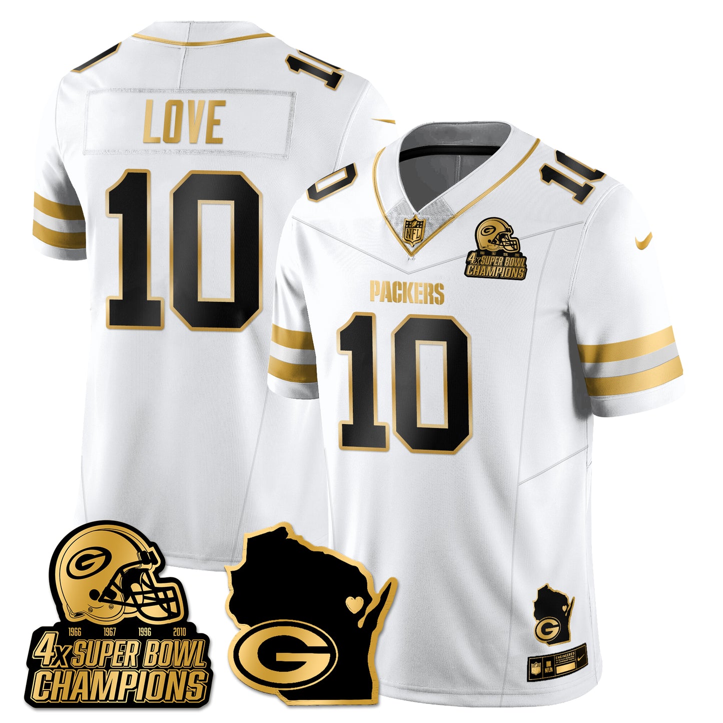 GB 4-Time Champions Patch Vapor Limited Gold Jersey - All Stitched