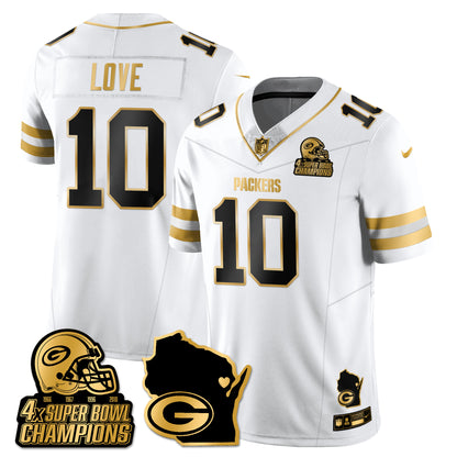 GB 4-Time Champions Patch Vapor Limited Gold Jersey - All Stitched