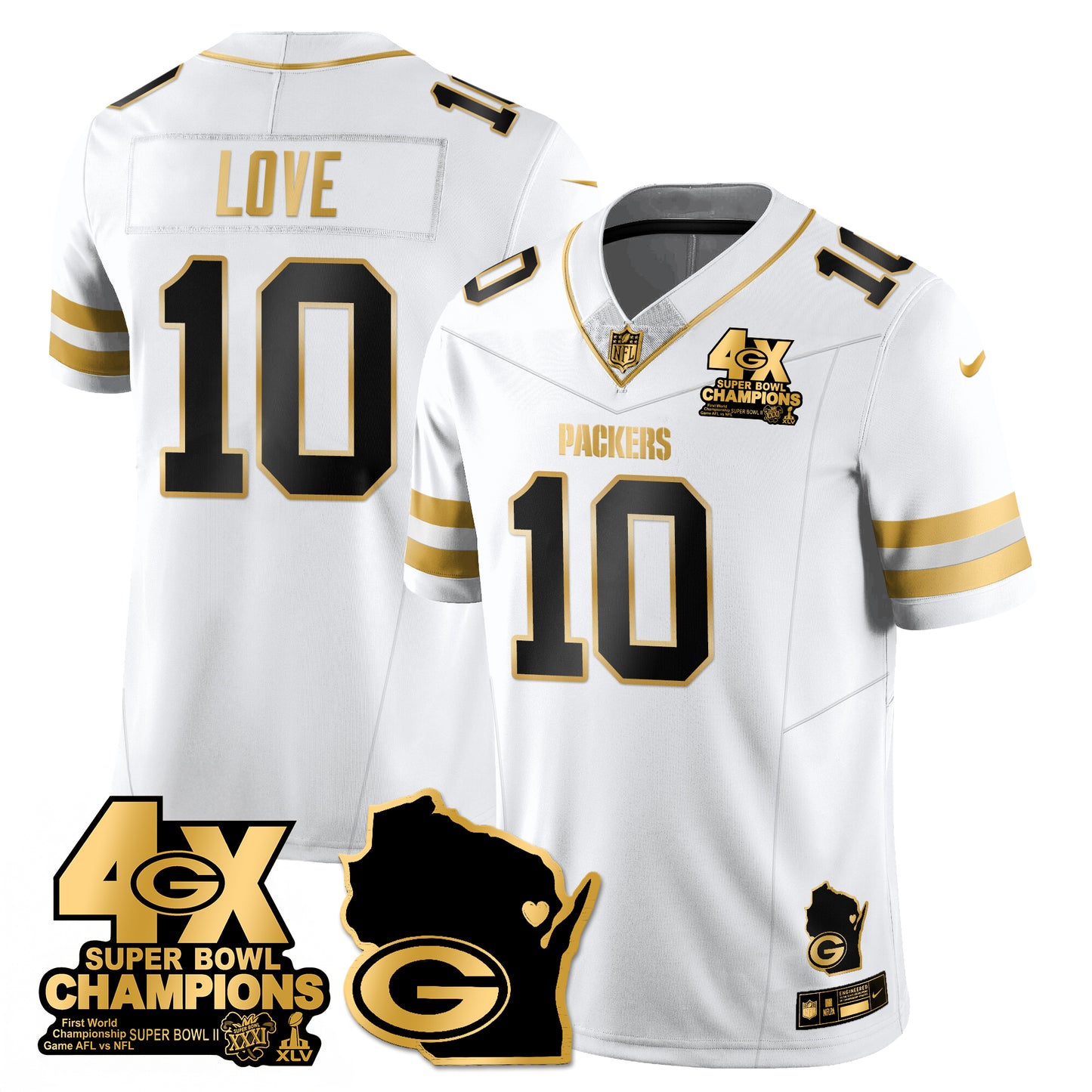 GB 4-Time Champions Patch Vapor Limited Gold Jersey - All Stitched