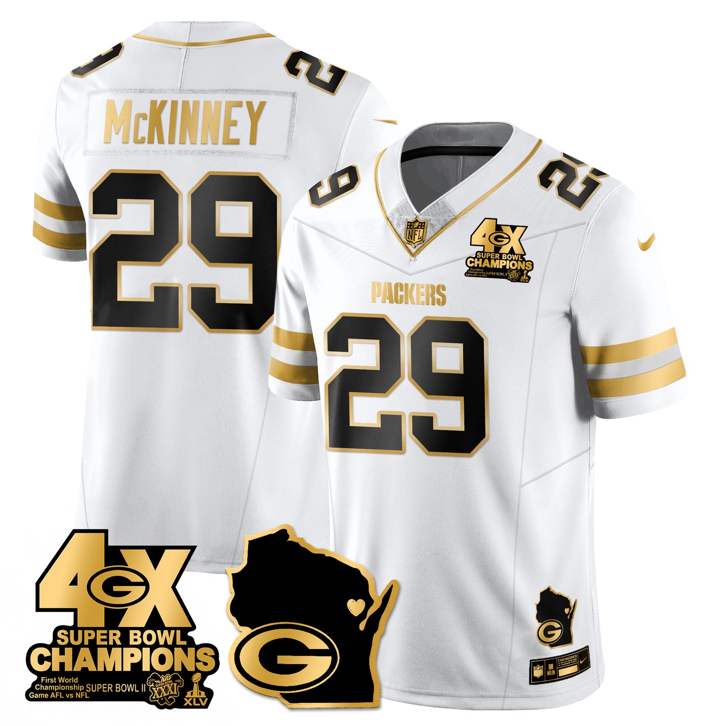GB 4-Time Champions Patch Vapor Limited Gold Jersey - All Stitched
