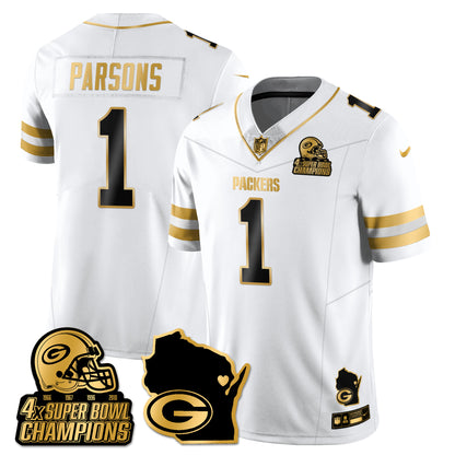 GB 4-Time Champions Patch Vapor Limited Gold Jersey - All Stitched