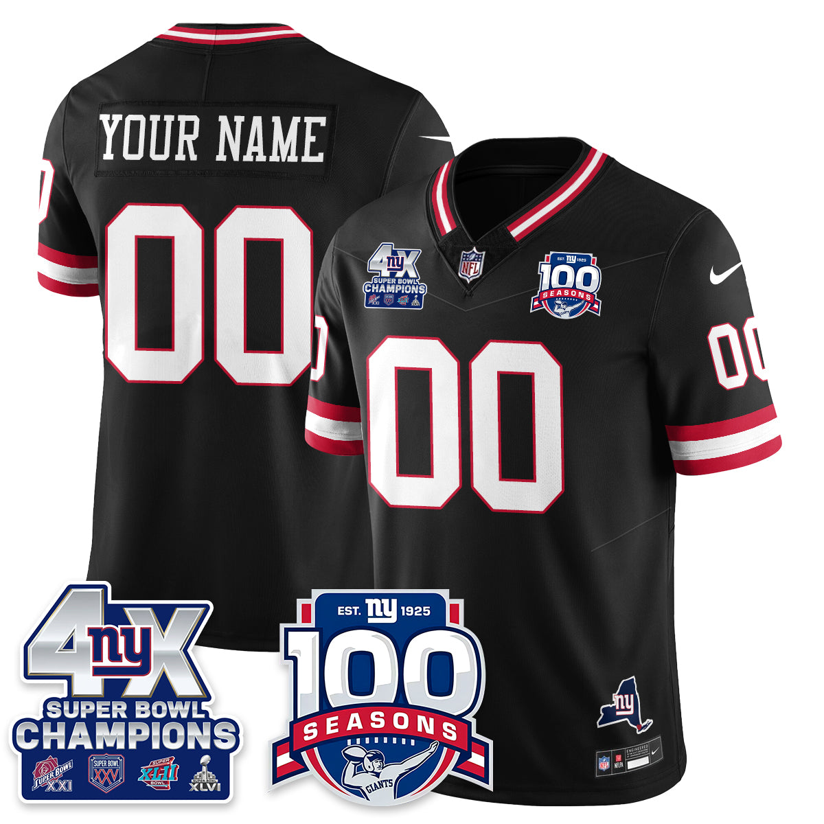NYG 4-Time Champions Vapor Limited Jersey- 100th Season - All Stitched