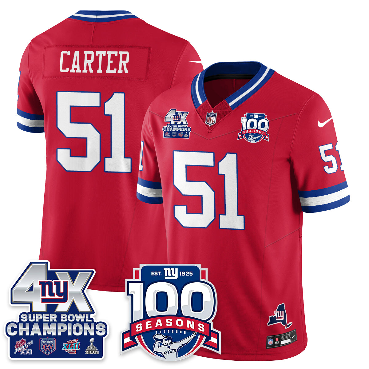 NYG 4-Time Champions Vapor Limited Jersey- 100th Season - All Stitched