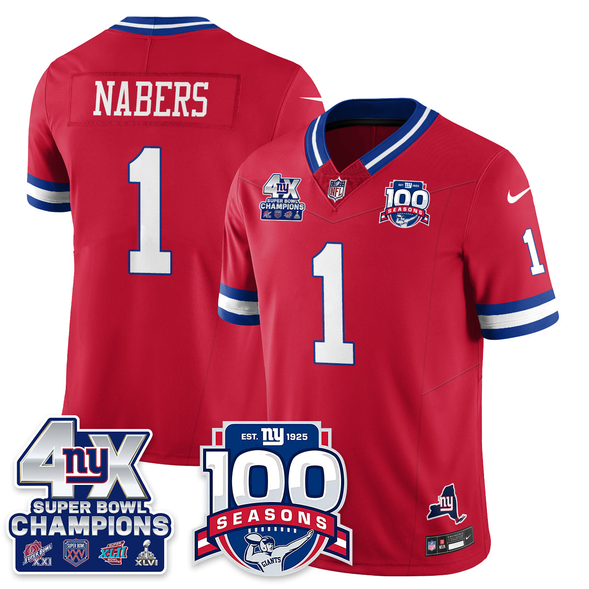 NYG 4-Time Champions Vapor Limited Jersey- 100th Season - All Stitched