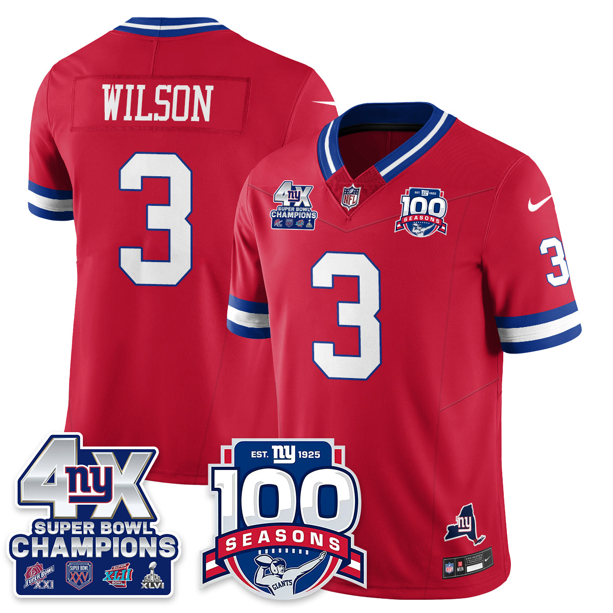 NYG 4-Time Champions Vapor Limited Jersey- 100th Season - All Stitched