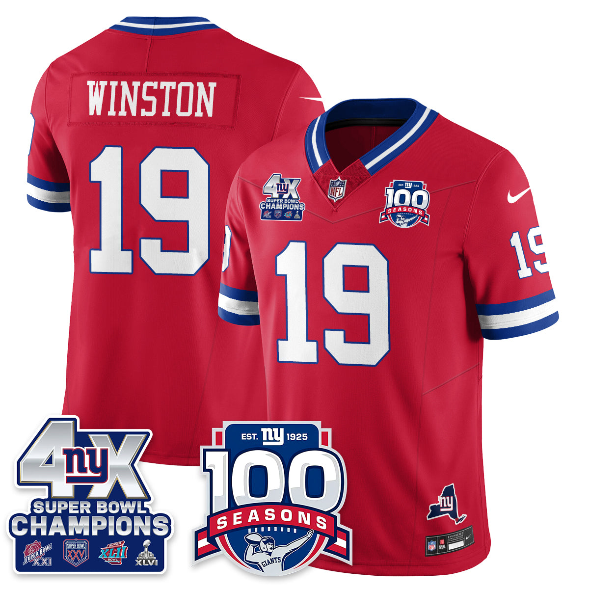 NYG 4-Time Champions Vapor Limited Jersey- 100th Season - All Stitched