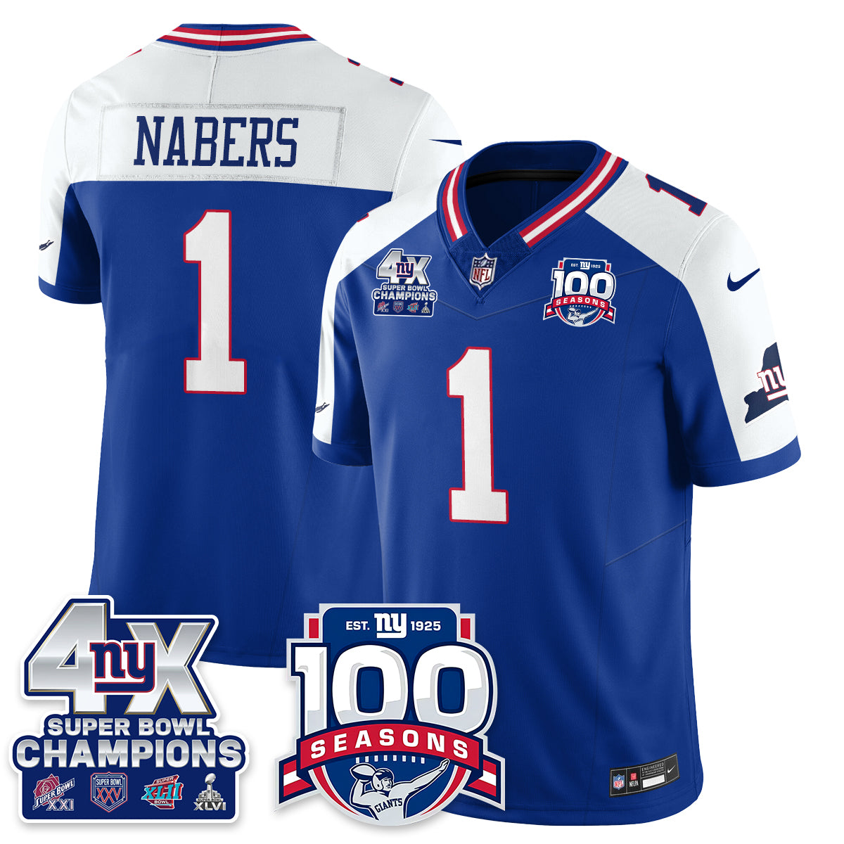 NYG 4-Time Champions Vapor Limited Jersey- 100th Season - All Stitched