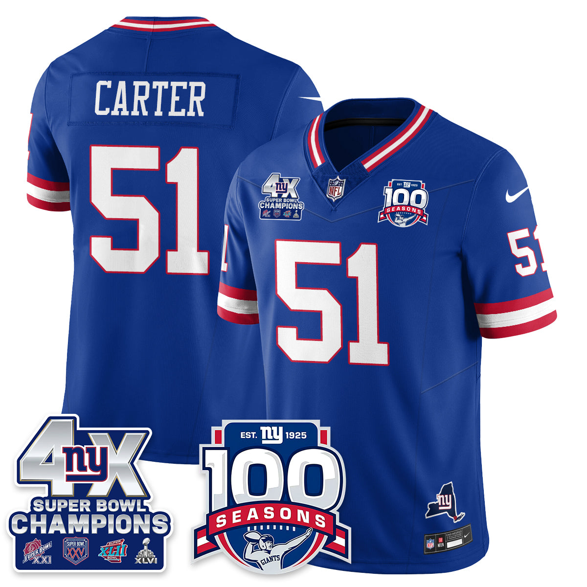 NYG 4-Time Champions Vapor Limited Jersey- 100th Season - All Stitched