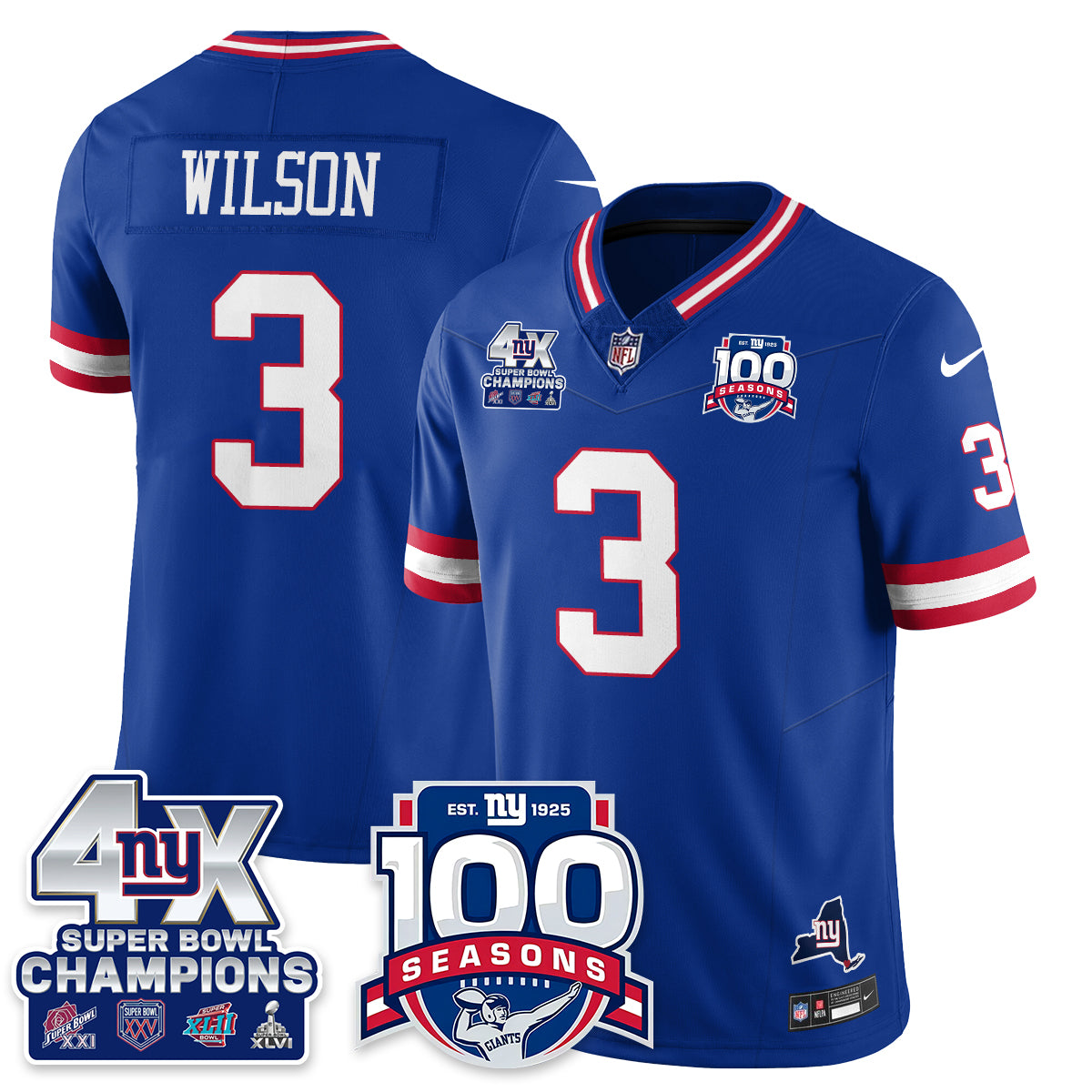 NYG 4-Time Champions Vapor Limited Jersey- 100th Season - All Stitched