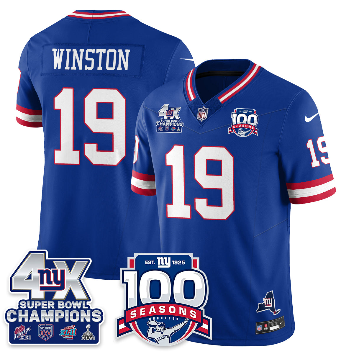 NYG 4-Time Champions Vapor Limited Jersey- 100th Season - All Stitched