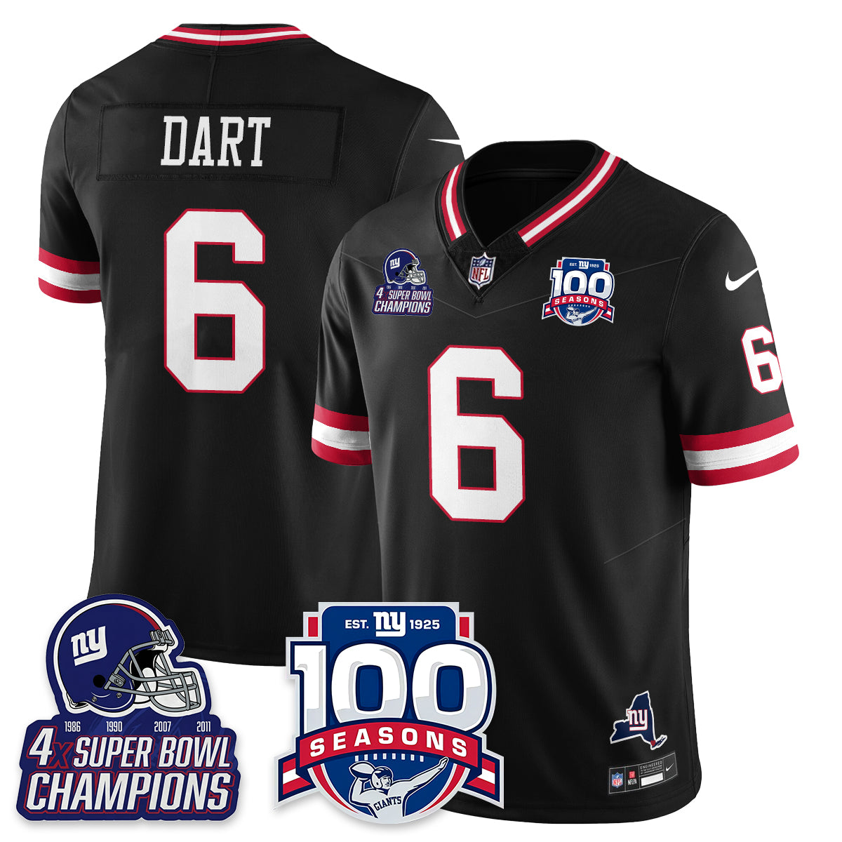 NYG 4-Time Champions Vapor Limited Jersey- 100th Season - All Stitched