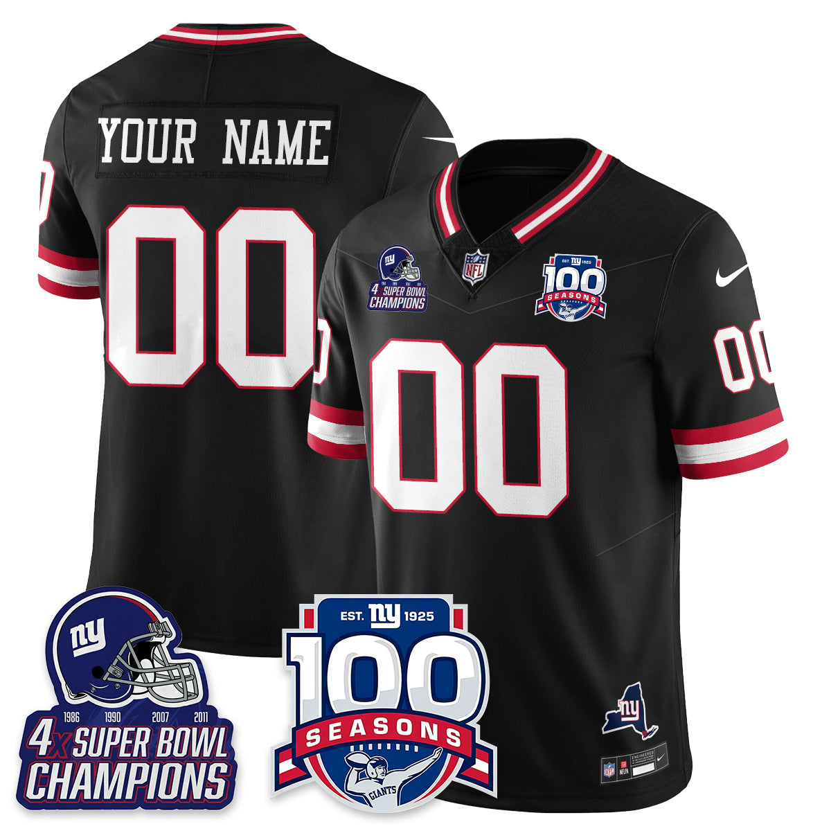 NYG 4-Time Champions Vapor Limited Custom Jersey- 100th Season - All Stitched