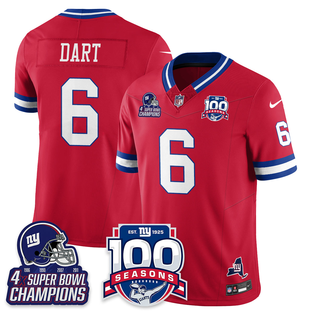 NYG 4-Time Champions Vapor Limited Jersey- 100th Season - All Stitched