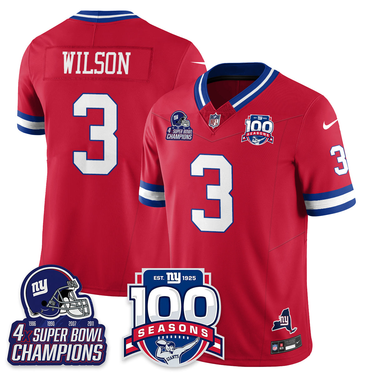 NYG 4-Time Champions Vapor Limited Jersey- 100th Season - All Stitched
