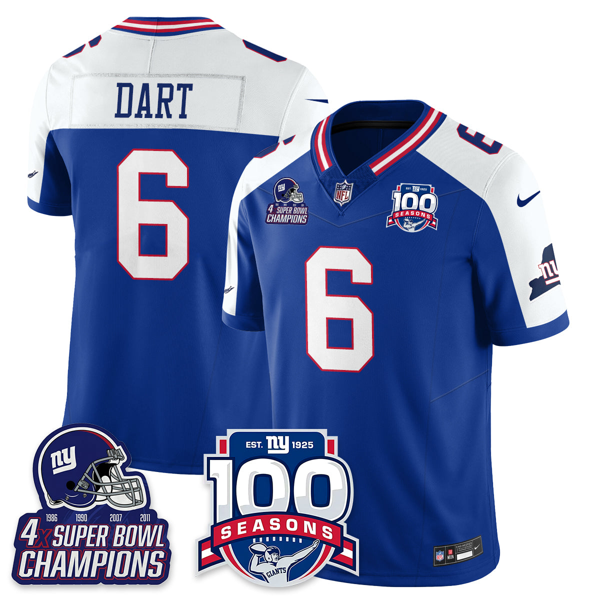 NYG 4-Time Champions Vapor Limited Jersey- 100th Season - All Stitched