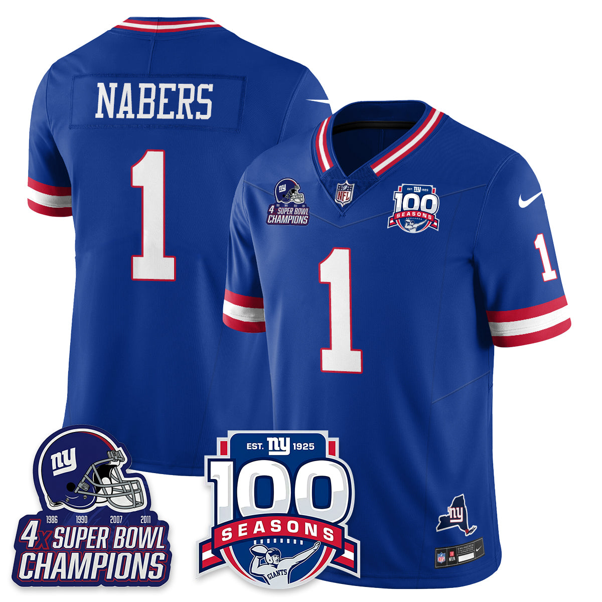 NYG 4-Time Champions Vapor Limited Jersey- 100th Season - All Stitched