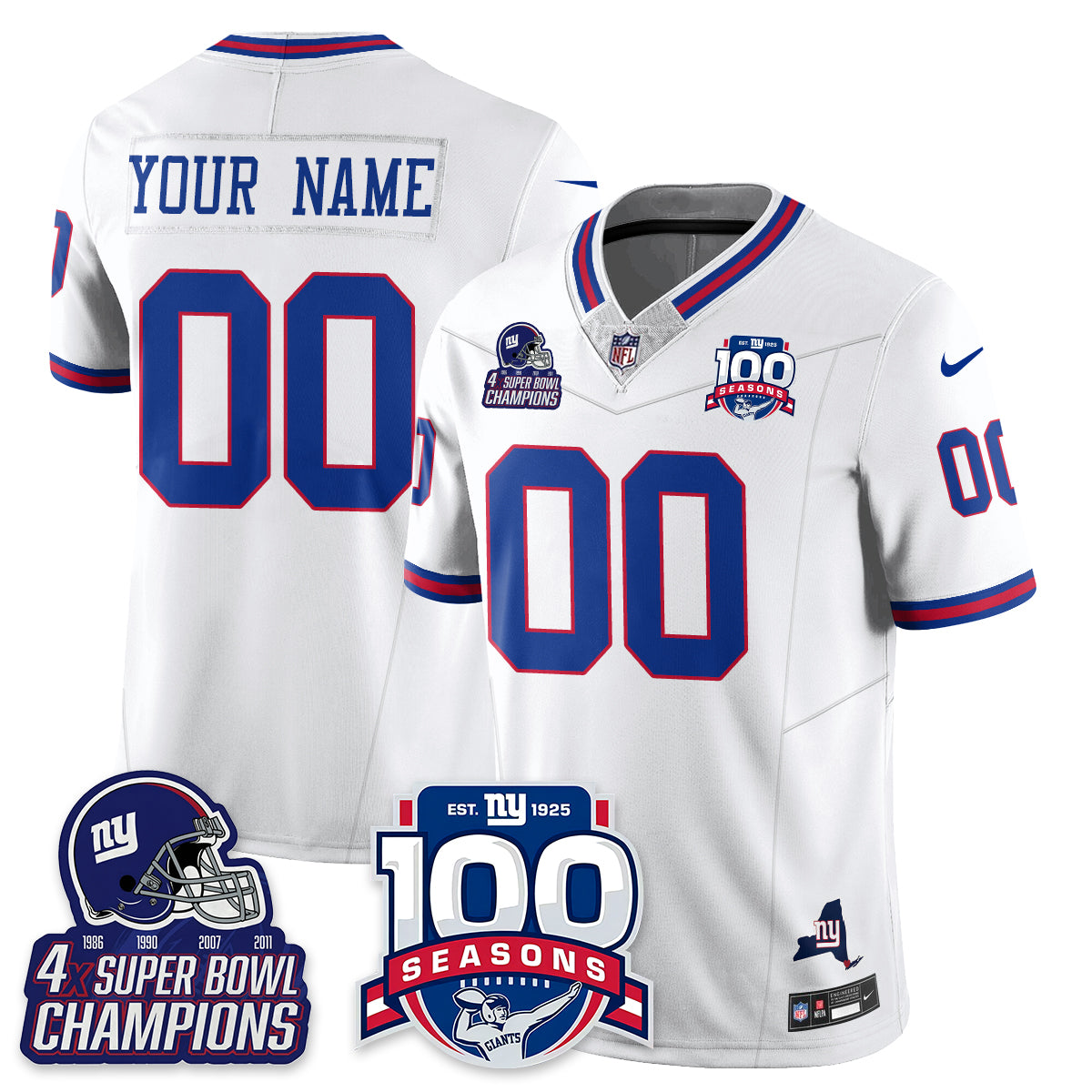 NYG 4-Time Champions Vapor Limited Custom Jersey- 100th Season - All Stitched