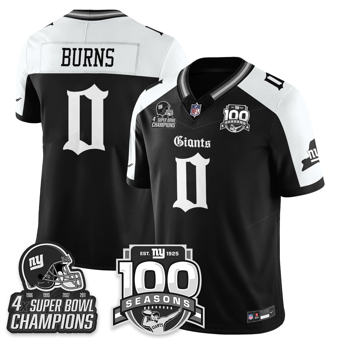 NYG 4-Time Champions Gothic Vapor Limited Jersey - 100th Seasons - All Stitched