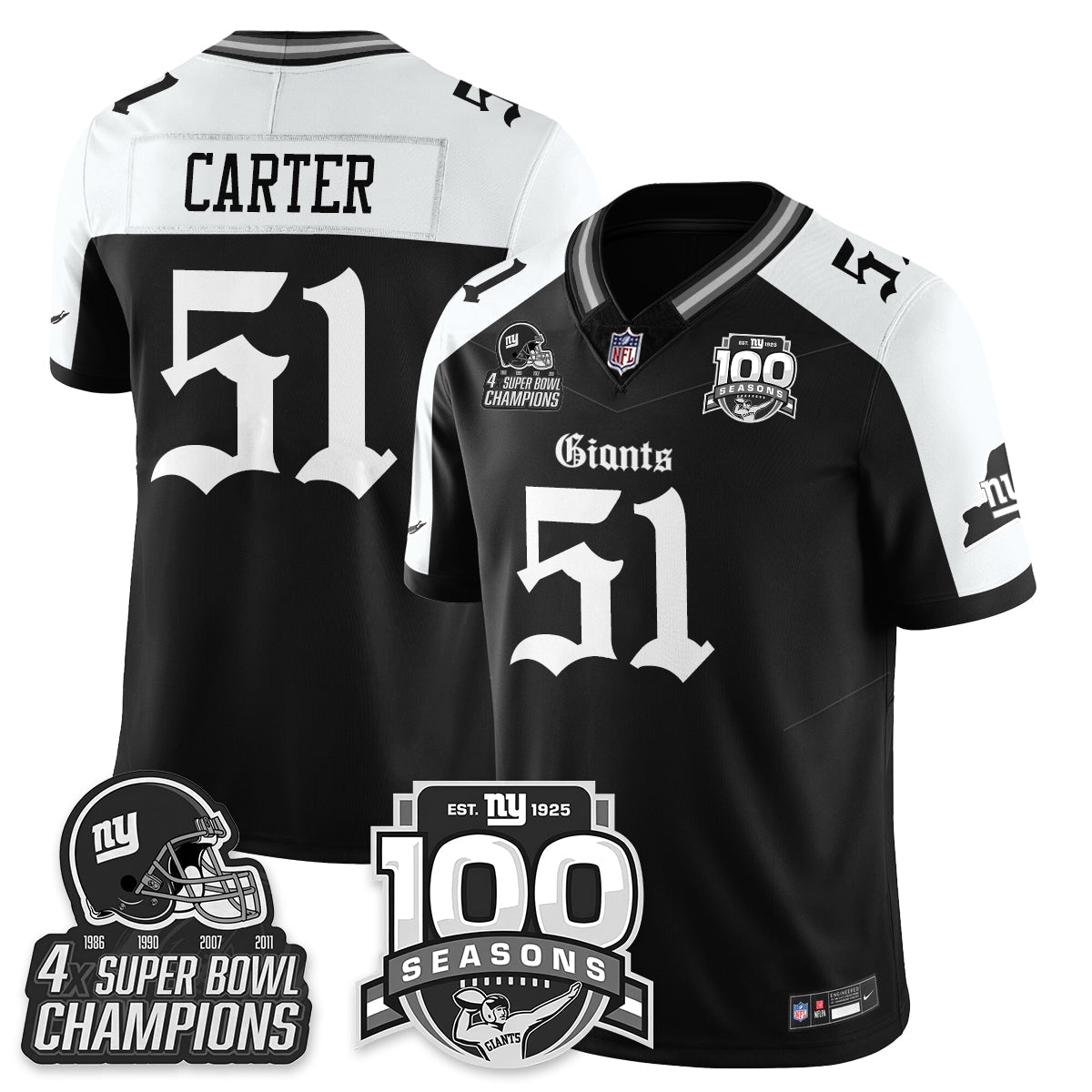 NYG 4-Time Champions Gothic Vapor Limited Jersey - 100th Seasons - All Stitched