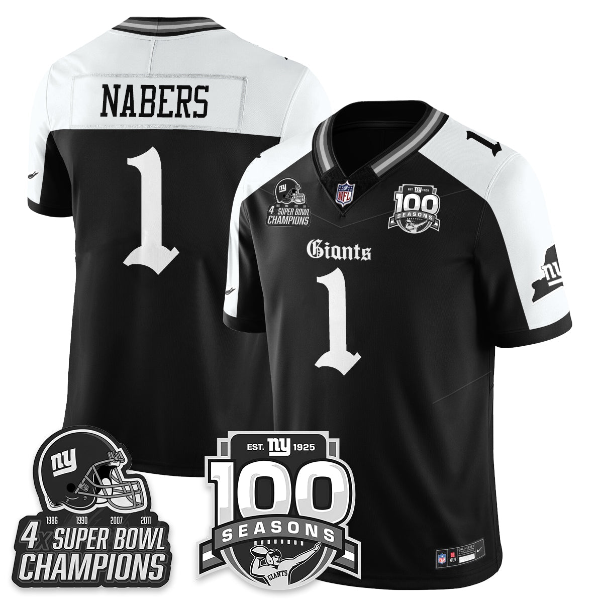NYG 4-Time Champions Gothic Vapor Limited Jersey - 100th Seasons - All Stitched