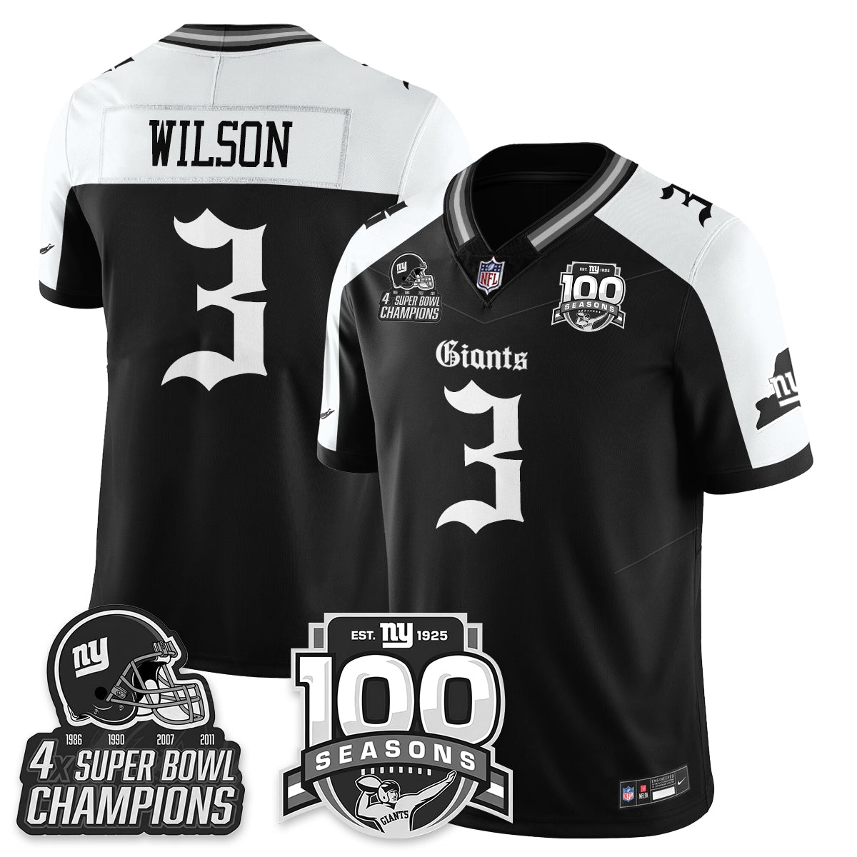 NYG 4-Time Champions Gothic Vapor Limited Jersey - 100th Seasons - All Stitched