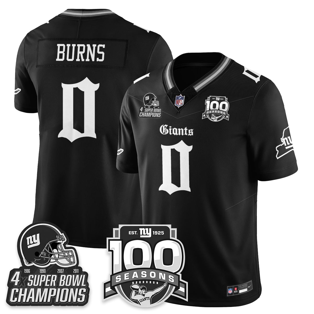 NYG 4-Time Champions Gothic Vapor Limited Jersey - 100th Seasons - All Stitched
