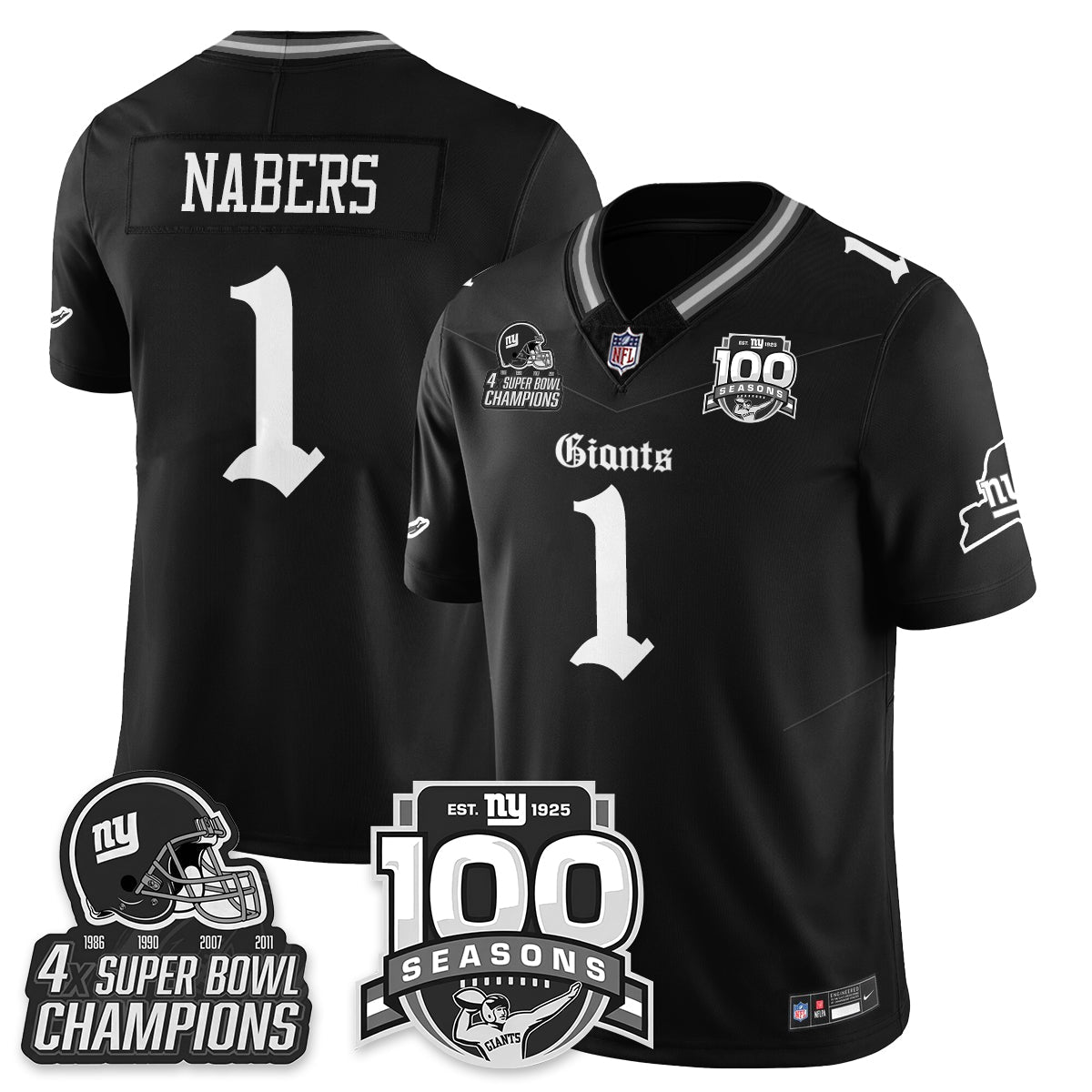 NYG 4-Time Champions Gothic Vapor Limited Jersey - 100th Seasons - All Stitched