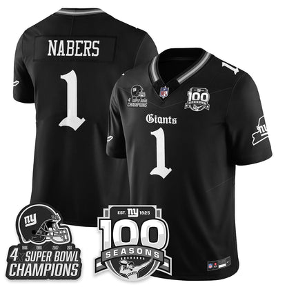 NYG 4-Time Champions Gothic Vapor Limited Jersey - 100th Seasons - All Stitched