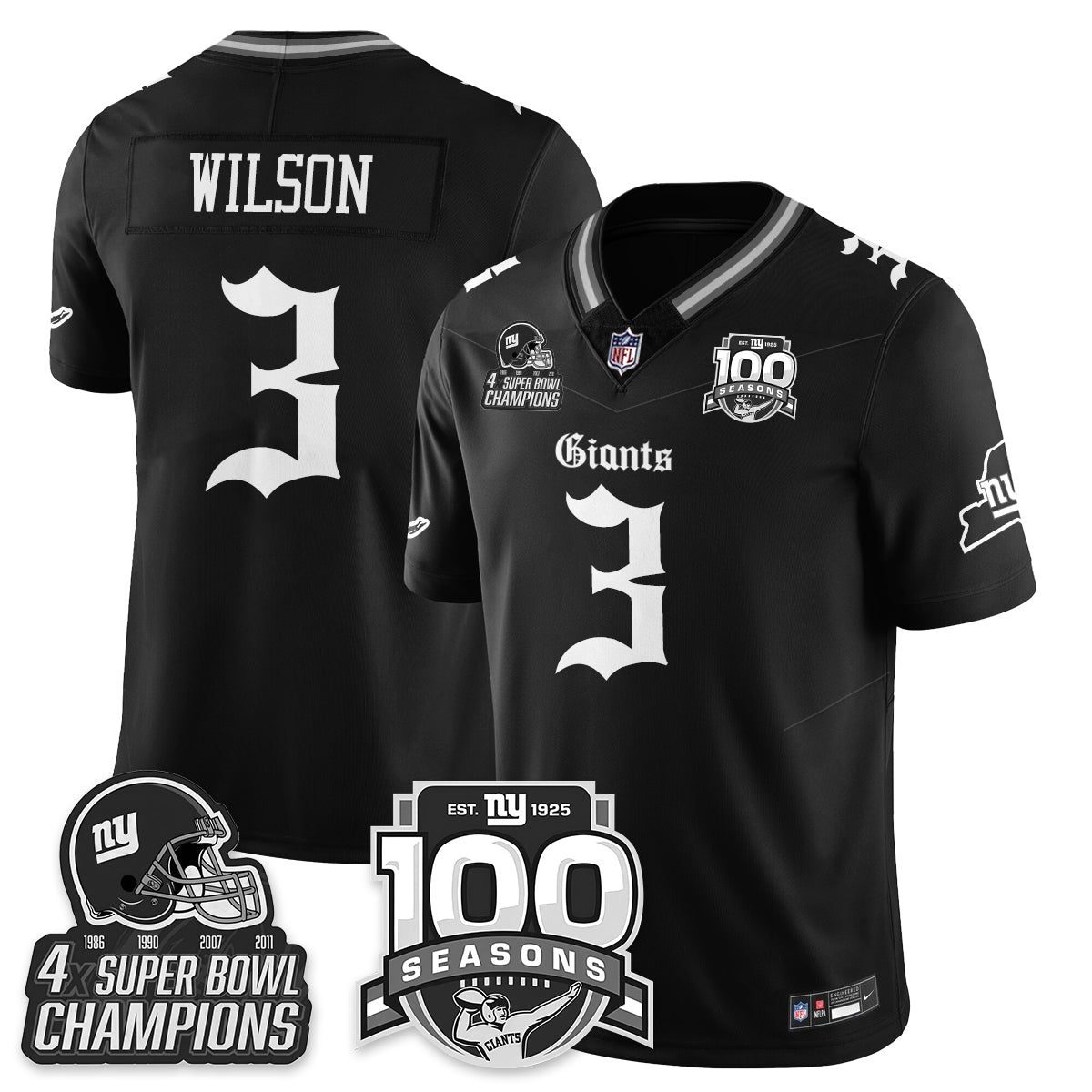 NYG 4-Time Champions Gothic Vapor Limited Jersey - 100th Seasons - All Stitched