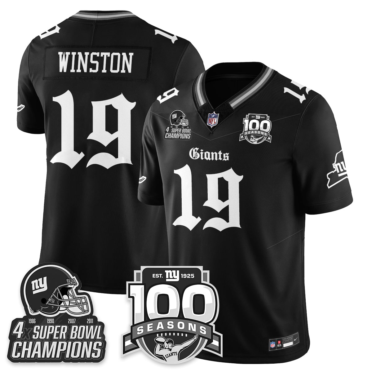 NYG 4-Time Champions Gothic Vapor Limited Jersey - 100th Seasons - All Stitched