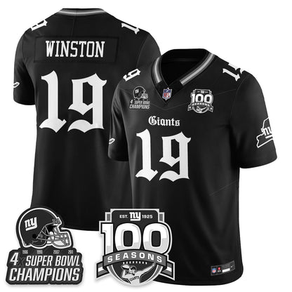 NYG 4-Time Champions Gothic Vapor Limited Jersey - 100th Seasons - All Stitched