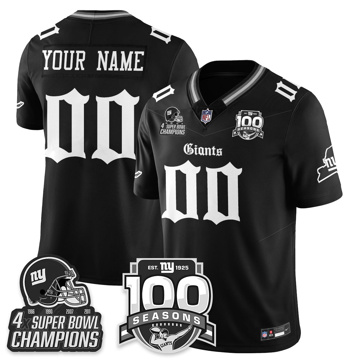NYG 4-Time Champions Gothic Vapor Limited Jersey - 100th Seasons - All Stitched