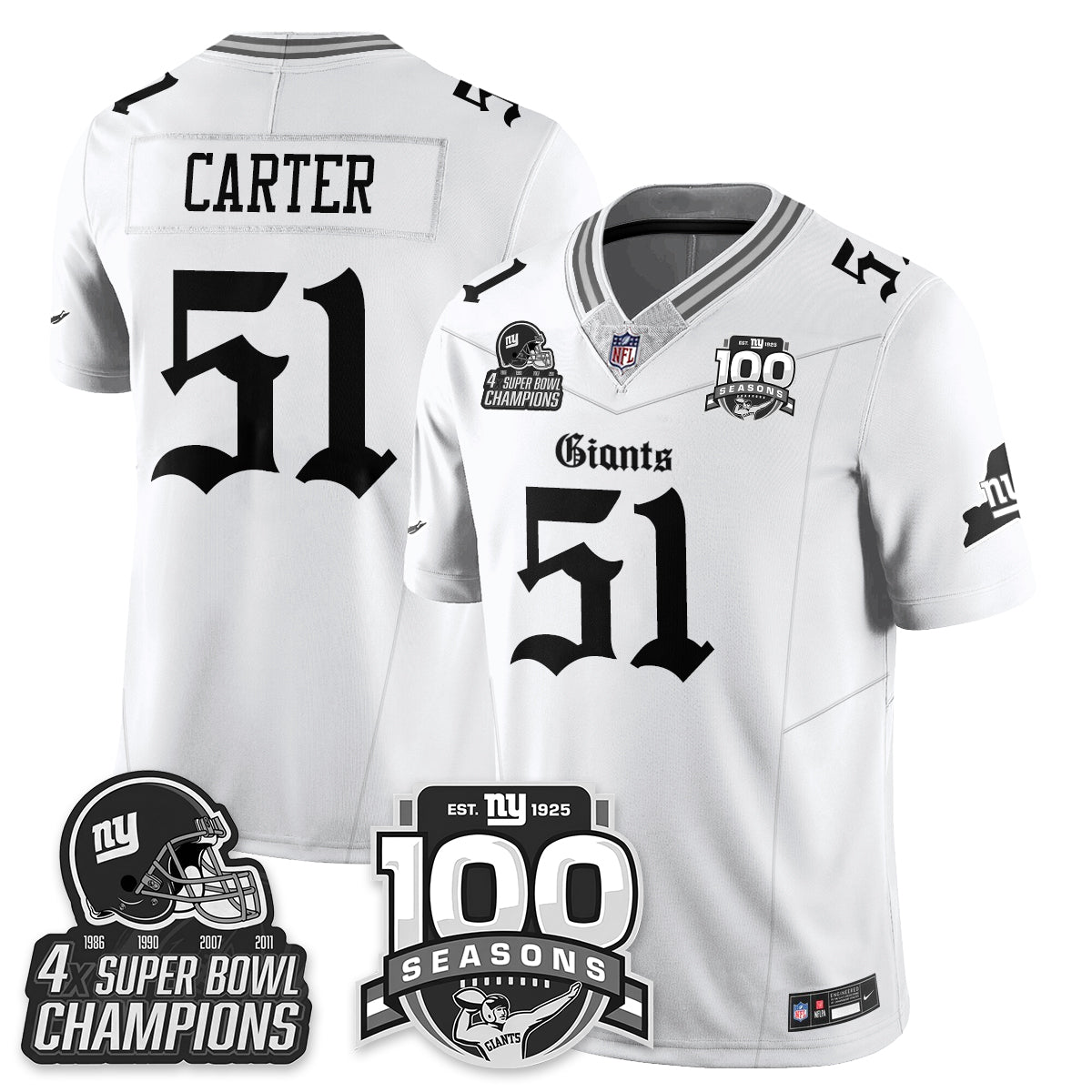 NYG 4-Time Champions Gothic Vapor Limited Jersey - 100th Seasons - All Stitched